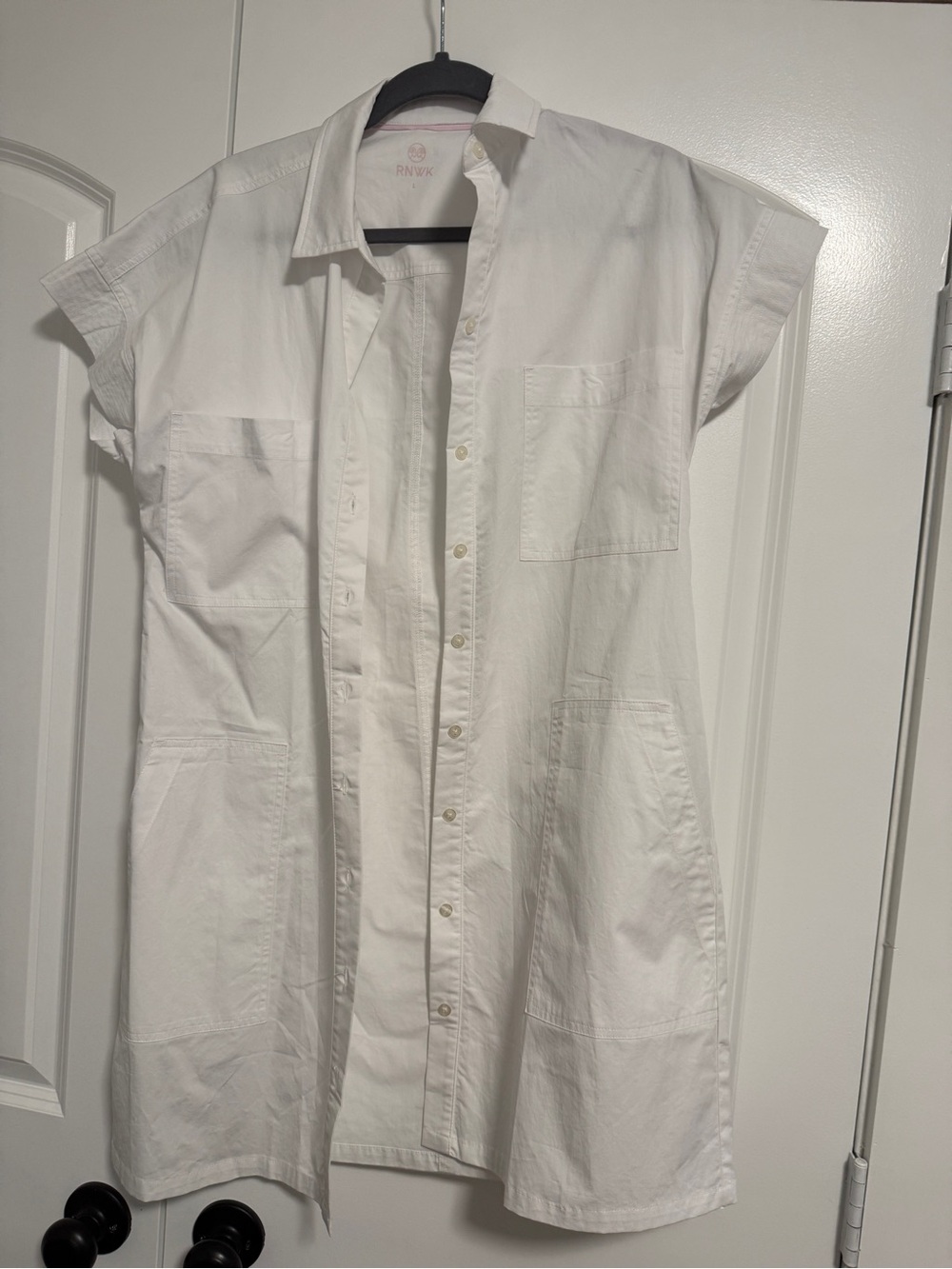 RNWK White Short-Sleeve Button-Front Women’s Dress
